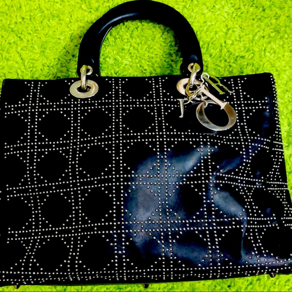CHRISTIAN DIOR STUNNING Black With Silver Studded & Hardware